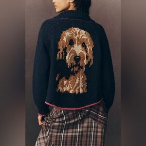 Anthropologie Doodle The Jesse Dog Icon Cardigan Sweater by Pilcro NEW